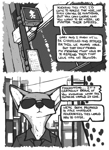 anthro building canid canine comic dialogue disney english_text fox hi_res luraiokun male mammal monochrome nick_wilde text zootopia // 950x1304 // 951KB