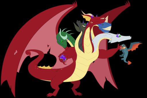 alpha_channel dragon dragon_lord_torch_(mlp) duo female grin hasbro horn male multi_head my_little_pony queencold scalie size_difference smile tiamat_(god) wings // 1190x799 // 202.9KB
