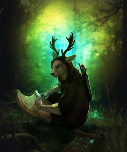 anthro antlers biped blurred_background cervid clothed clothing happy-cat hi_res horn male mammal outside sitting solo yasmil // 1067x1280 // 196KB