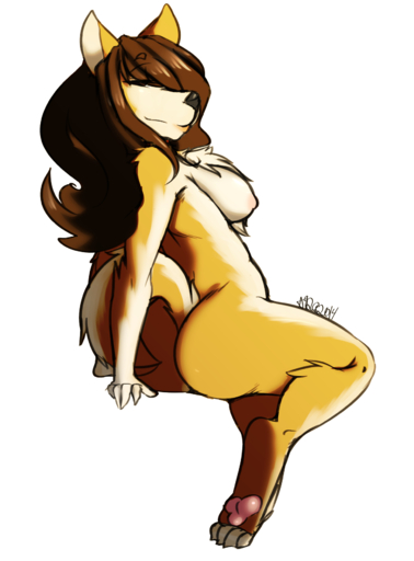 anthro avante92 breasts brown_hair canid canine canis domestic_dog female hair hi_res mammal nipples nude solo // 1280x1732 // 697KB