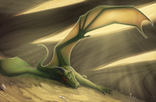 2019 absurd_res black_horn claws detailed_background digital_media_(artwork) dragon feral green_body green_eyes green_scales hi_res horn keltaan looking_at_viewer lying male membrane_(anatomy) membranous_wings on_side scales scalie solo spines western_dragon wings // 3840x2524 // 14.2MB
