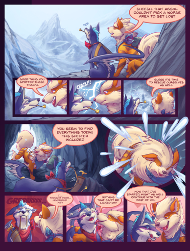 2018 arcanine blush canid canine canis cave comic detailed_background dialogue digital_media_(artwork) domestic_dog duo english_text eyes_closed feral hi_res licking licking_lips male mammal one_eye_closed open_mouth outside pokemon_(species) repede teeth text thesecretcave tongue tongue_out video_games // 971x1280 // 1.8MB