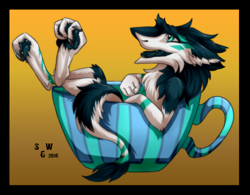 alpha_channel anthro border chibi cub cup fluffy hi_res in_container in_cup male paws sergal silvergrin solo tongue transparent_border young // 2127x1656 // 1.5MB