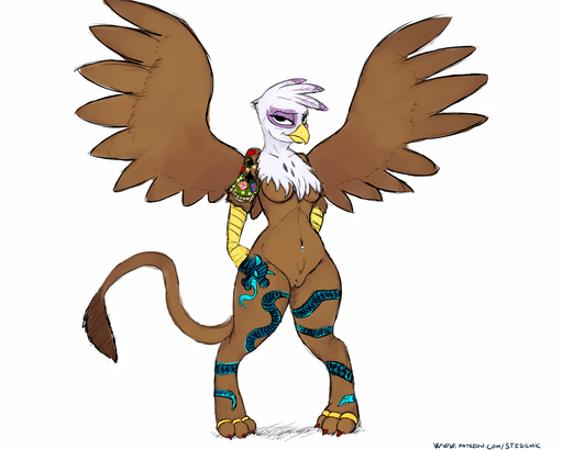 2014 5:4 anthro anthrofied avian beak biped breasts brown_body brown_feathers brown_fur clitoris clitoris_piercing digit_ring feathered_wings feathers female friendship_is_magic fur genital_piercing genitals gilda_(mlp) gryphon hasbro hladilnik jewelry looking_at_viewer my_little_pony mythological_avian mythology navel navel_piercing non-mammal_breasts nude piercing purple_body purple_feathers pussy pussy_piercing ring simple_background solo standing tattoo text toe_ring url white_background white_body white_feathers white_fur wings // 1280x1024 // 468.5KB
