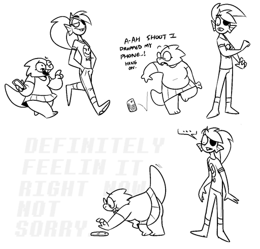 alphys anthro bent_over black_and_white clothed clothing comic dialogue duo eye_patch eyewear female fish glasses hi_res marine monochrome phone pixylbyte reptile scalie shirt slightly_chubby speech_bubble text text_on_clothing text_on_shirt text_on_topwear thick_tail topwear undertale undyne video_games // 1289x1231 // 148.3KB