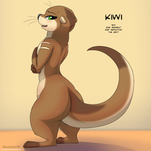 1:1 2019 absurd_res anthro big_tail biped blush english_text female green_eyes hi_res kiwi_(changing_fates) kuroodod looking_back lutrine mammal mustelid simple_background solo text thick_thighs url whiskers // 4000x4000 // 2.1MB