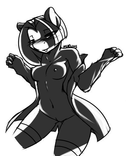 anthro avante92 black_and_white blush breasts clothing equid equine female genitals horse looking_at_viewer mammal monochrome nipples pony pussy smile solo // 868x1068 // 273KB