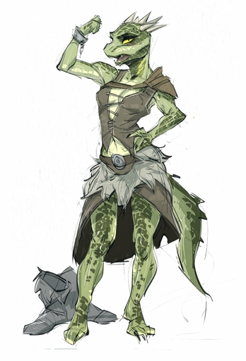 anthro argonian armor barefoot belt bethesda_softworks breasts claws cleavage clothed clothing contrapposto deeja feet female flexing flexing_arm flexing_bicep green_body green_scales hi_res horn humanoid_feet johnfoxart looking_at_viewer narrowed_eyes open_mouth pauldron plantigrade pupils scales scalie scar shackles simple_background skyrim slit_pupils solo teeth the_elder_scrolls toe_claws topwear video_games yellow_sclera // 1157x1700 // 231.9KB