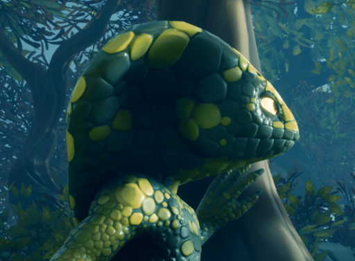 3d_(artwork) anthro avatar_(disambiguation) digital_media_(artwork) dzat forest low_res plant reptile scales scalie side_view solo tree yellow_eyes // 455x335 // 261.4KB