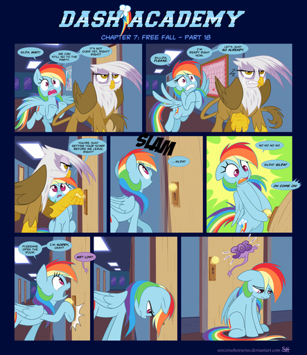 2016 angry annoyed avian beak bodily_fluids comic dialogue english_text equid equine feathered_wings feathers female feral gilda_(mlp) gryphon hi_res horse mammal mythological_avian pegasus rainbow_dash_(mlp) sorc tears text wings // 1248x1441 // 1.4MB