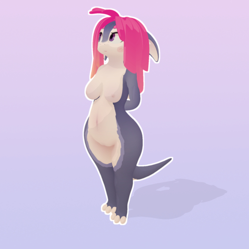 1:1 2018 3d_(artwork) anthro breasts digital_media_(artwork) dragon dzat electrycpynk_(character) female front_view genitals hair hi_res inner_ear_fluff nipples non-mammal_breasts nude pink_eyes pussy scalie simple_background solo standing tuft // 1500x1500 // 1.0MB