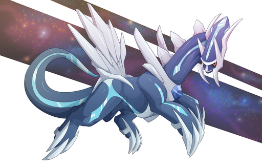abstract_background absurd_res ambiguous_gender claws dialga feral hi_res legendary_pokemon nintendo pokemon pokemon_(species) qwertydragon red_eyes restricted_palette side_view simple_background solo video_games white_background // 8664x5550 // 9.6MB