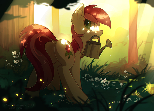 2017 day detailed_background earth_pony equid equine female feral grass green_eyes hair hioshiru hooves horse mammal mouth_hold outside plant pony quadruped red_hair rose_(mlp) solo standing // 1100x795 // 849.6KB