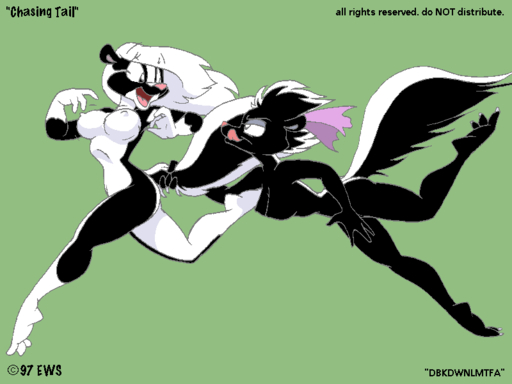 1997 4:3 anthro breasts duo eric_schwartz female mammal mephitid nipples nude running skunk stacey_(disambiguation) tail_grab tracey // 800x600 // 15.5KB