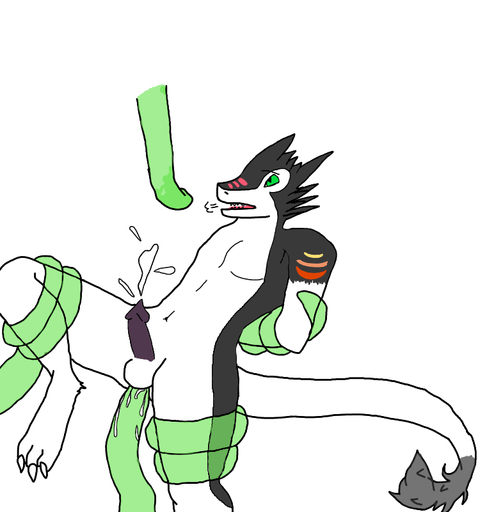 3_toes balls black_body black_fur bodily_fluids claws coiling cum cum_in_ass cum_inside erection feet fur genital_fluids genitals green_eyes hands_behind_back looking_up male mammal markings multicolored_body multicolored_fur navel nude open_mouth penis restrained sergal simple_background solo tentacles toes two_tone_body two_tone_fur unknown_artist white_background white_body white_fur // 761x800 // 183.1KB