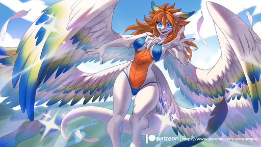 16:9 2020 5_fingers alanscampos anthro bikini blue_eyes breasts claws clothing digital_media_(artwork) dragon feathered_wings feathers female fingers flammie fur furred_dragon hair hi_res loose_feather red_hair solo swimwear text url video_games widescreen wings // 2000x1125 // 651.9KB