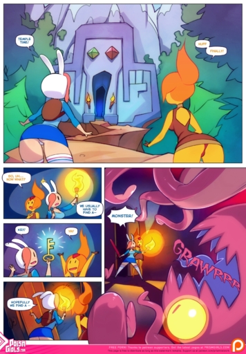 clothed clothing comic doxy duo elemental_creature english_text female fionna_the_human fire fire_creature flame_princess hair hi_res human humanoid mammal not_furry princess red_hair royalty text url // 1250x1799 // 3.5MB