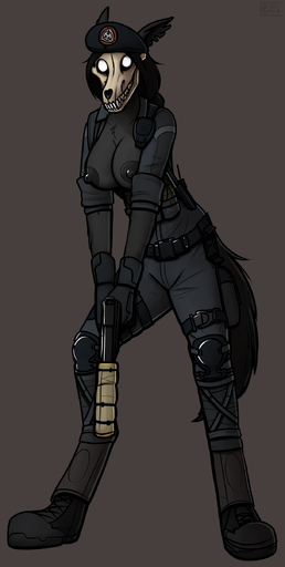 absurd_res anthro beretta_92 big_breasts black_body black_fur bone boots bope breasts canid canine caveira clothed clothing female footwear fur gun hair handgun hat headgear headwear hi_res holding_gun holding_object holding_weapon keadonger looking_at_viewer malo mammal monster nipples pistol pupils rainbow_six rainbow_six:_siege ranged_weapon scp-1471 scp-1471-a scp_foundation simple_background skull skull_head solo standing tom_clancy's_(series) ubisoft undead video_games weapon white_eyes white_pupils // 1216x2412 // 792.2KB