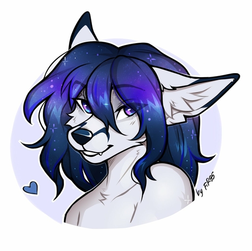 2021 ambiguous_gender anthro black_nose canid canine cosmic_hair digital_media_(artwork) ethereal_hair f-r95 fox hi_res looking_at_viewer mammal purple_eyes smile solo // 1278x1276 // 141.2KB