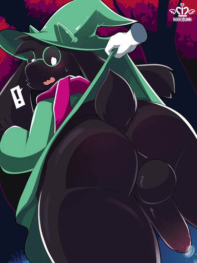 ! 2020 3:4 absurd_res anthro assisted_exposure backsack balls big_balls big_butt big_penis black_balls black_body black_fur black_penis blush bodily_fluids body_blush bottomless bovid butt butt_blush butt_focus caprine clothed clothing clothing_lift deltarune digital_media_(artwork) disembodied_hand dutch_angle embarrassed eyewear fingers foreskin fur fur_tuft genital_fluids genitals glasses goat half-erect hat head_tuft headgear headwear hi_res humanoid_genitalia humanoid_penis long_ears looking_at_viewer looking_back male mammal nikkibunn no_underwear open_mouth outside penis plant precum presenting ralsei robe robe_lift scarf short_tail signature solo_focus speech_bubble sweat sweatdrop thick_thighs tree tuft uncut uniball video_games white_eyes wizard_hat // 3000x4000 // 532.3KB