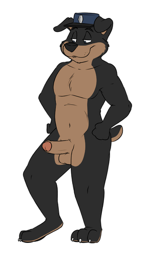 3_toes 4_fingers anthro balls biped black_nose blue_eyes brown_body brown_fur brown_tail canid canine canis cheek_tuft chest_tuft countershade_face countershade_tail countershade_torso countershading domestic_dog erection eyebrows facial_tuft feet fingers flat_colors floppy_ears foreskin full-length_portrait fur genitals glans half-closed_eyes hands_on_hips hi_res humanoid_genitalia humanoid_penis looking_down male mammal mastiff molosser multicolored_body multicolored_fur narrowed_eyes navel nude penis pink_penis police_hat portrait pose rotten_robbie rottweiler simple_background solo standing tan_body tan_countershading tan_fur tan_tail toes tuft two_tone_body two_tone_fur two_tone_tail white_background // 947x1678 // 182.7KB