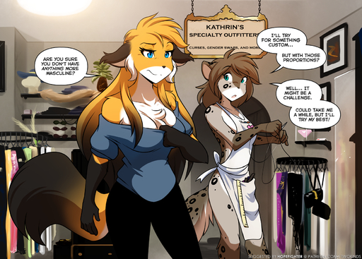 2020 annoyed anthro apron apron_only bare_shoulders big_breasts black_body black_fur blue_eyes breasts brown_body brown_fur brown_hair canid canine chest_tuft cleavage clothed clothing colored conditional_dnp crossgender detailed_background dialogue dipstick_tail duo english_text felid feline female fox fur gloves_(marking) grey_body grey_fur hair hi_res hybrid inside kathrin_vaughan keidran long_hair mammal markings mike_(twokinds) mostly_nude mtf_crossgender multicolored_body multicolored_fur multicolored_tail orange_body orange_fur short_hair sign sketch speech_bubble spots spotted_body spotted_fur text tom_fischbach tuft twokinds url webcomic webcomic_character white_body white_fur // 1787x1280 // 2.1MB