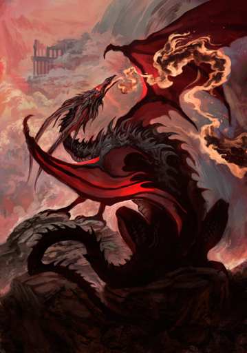 black_dragon_kalameet breath_powers cloud column dragon elemental_manipulation feral fire fire_breathing fire_manipulation glowing glowing_eyes hi_res horn membrane_(anatomy) membranous_wings outside quadruped red_eyes rock ruins scalie sirmaril sitting solo spines waterfall western_dragon wings // 1038x1480 // 2.4MB