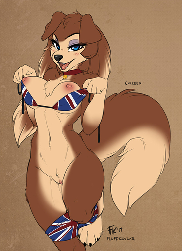 2017 anthro areola bedroom_eyes bikini black_nose blue_eyes blush breasts british british_flag canid canine canis clitoris clothing collar colleen collie domestic_dog erect_nipples eyeshadow female floppy_ears fluff-kevlar fluffy fluffy_tail fur genitals half-closed_eyes herding_dog looking_at_viewer makeup mammal narrowed_eyes nipples panties panties_down pastoral_dog paws pussy raised_leg road_rovers rough_collie seductive sheepdog solo swimwear underwear underwear_down undressing union_jack // 653x900 // 211.8KB