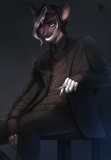 2020 5_fingers anthro black_hair black_nose clothed clothing digital_media_(artwork) domestic_cat eyebrows eyelashes felid feline felis fingers hair hi_res male mammal solo white_eyes yasmil // 890x1280 // 92.4KB