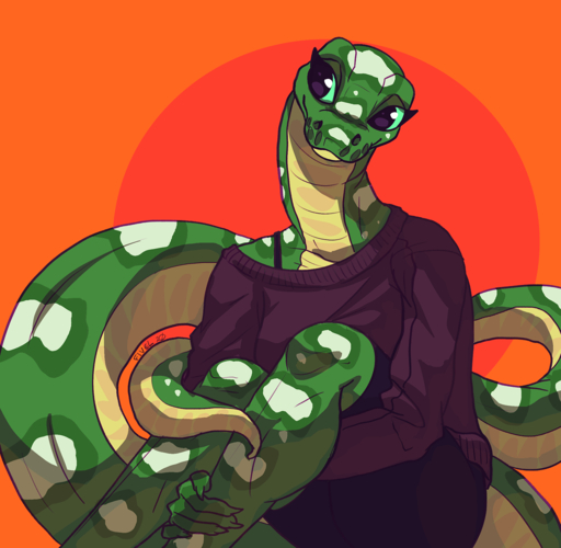 2020 5_fingers anthro boa_(snake) breasts clothed clothing digital_media_(artwork) female fingers fivel non-mammal_breasts reptile scalie sitting snake solo // 1023x1000 // 546.7KB