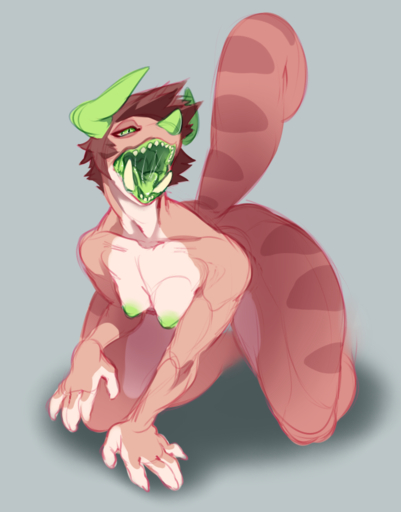 2016 3_horns 5_fingers all_fours anthro arm_support biped bodily_fluids breasts brown_body brown_hair brown_markings brown_skin brown_stripes brown_tail chameleon chimereon clair_(seel_kaiser) collarbone countershade_legs countershade_torso countershading curled_tail curved_horn digital_drawing_(artwork) digital_media_(artwork) eye_markings female fingers front_view full-length_portrait gaping_mouth green_eyes green_horn green_nipples green_tongue grey_background guide_lines hair half-closed_eyes hanging_breasts horn humanoid_hands jackson's_chameleon lizard markings medium_breasts multi_horn multicolored_body multicolored_skin narrowed_eyes nipples non-mammal_breasts nude open_mouth portrait presenting_mouth pupils reptile saliva saliva_string scalie seel_kaiser shadow sharp_teeth short_hair simple_background slit_pupils solo striped_body striped_skin striped_tail stripes tan_body tan_countershading tan_skin teeth tongue tusks two_tone_body two_tone_skin wide_hips // 684x874 // 407.3KB