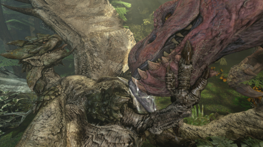 anjanath barlu bodily_fluids brute_wyvern capcom claws cum dinosaur dragon female forest genital_fluids hi_res licking male monster_hunter plant rath_wyvern rathian reptile scales scalie teeth tongue tongue_out tree video_games wings wyvern // 1980x1113 // 4.3MB
