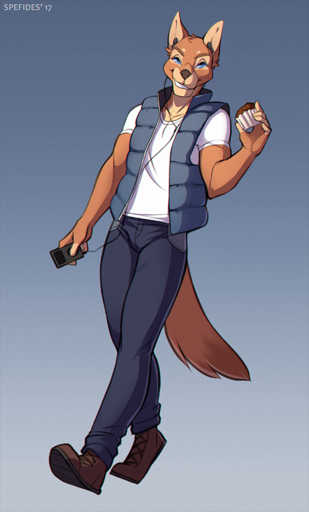 2017 anthro blue_eyes brown_nose canid canine canis clothed clothing domestic_dog holding_object male mammal simple_background smile spefides standing // 603x1000 // 761KB