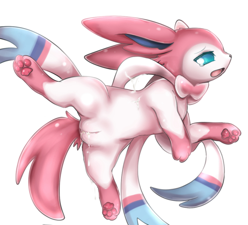 blue_eyes bodily_fluids cum eeveelution female feral fur genital_fluids genitals looking_at_viewer pink_body pink_fur pokemon_(species) presenting presenting_pussy pussy pussy_juice raised_leg ribbons solo spread_legs spreading sylveon video_games white_body white_fur // 1000x909 // 693.7KB