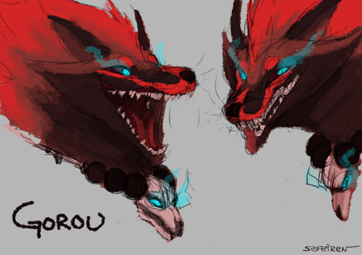2013 ambiguous_gender blue_eyes bone canid canine conditional_dnp duo feral fur glowing glowing_eyes gorou jewelry mammal mane necklace open_mouth red_body red_fur sefeiren skull tongue whiskers // 663x466 // 111.4KB
