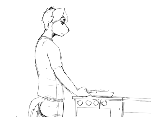 2021 anthro canid canine canis comic cooking cookware daniel_(hladilnik) frying_pan hi_res hladilnik kitchen_utensils male mammal monochrome solo stove tools wolf // 1646x1280 // 97.8KB