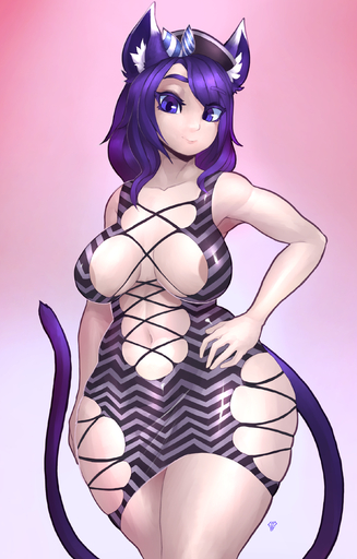 absurd_res animal_humanoid areola breasts cat_humanoid clothed clothing dress felid felid_humanoid feline feline_humanoid female fur hair hi_res humanoid looking_at_viewer mammal mammal_humanoid purple_body purple_eyes purple_fur purple_hair side_boob solo swimwear thick_thighs white_body white_skin wide_hips zerolativity // 1789x2800 // 2.3MB