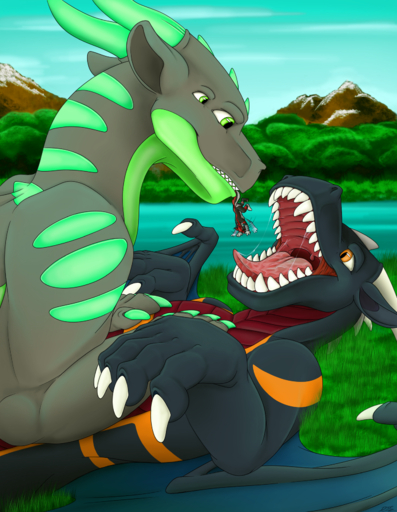 anthro bodily_fluids bunsen canid canine canis dragon fandroit feeding feral group hi_res macro mammal mountain multi_eye nexuswolfy open_mouth oral_vore paws plant quattro river saliva scalie size_difference teeth throat tongue tree vore western_dragon wings wolf // 1315x1698 // 2.8MB