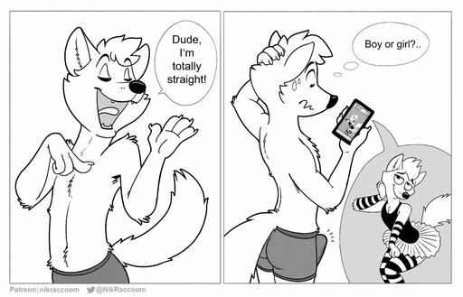 2021 absurd_res anthro armwear bodily_fluids bottomwear bulge canid canine cellphone clothed clothing comic crossdressing cutaway dialogue duo english_text erection erection_under_clothing fox girly greyscale hair hand_on_head hi_res holding_object holding_phone humor leggings legwear looking_at_object looking_at_phone male mammal monochrome multiple_scenes nik159 open_mouth orientation_play phone pose shirt skirt smartphone standing stated_heterosexuality stated_sexuality sweat sweatdrop tank_top tenting text the_truth thought_bubble topless topless_male topwear underwear url // 4096x2630 // 719.6KB