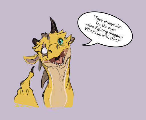 ambiguous_gender blind_eye dialogue dragon english_text eye_scar facial_scar fangs feral flamespitter fortune_(flamespitter) green_eyes horn scales scalie scar simple_background solo speech_bubble teeth text tongue yellow_body yellow_scales // 1098x905 // 269.4KB