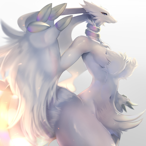 anthro big_breasts breasts female fur hi_res hopping4 legendary_pokemon looking_at_viewer naturally_censored nude pokemon_(species) reshiram solo video_games white_body white_fur // 1500x1500 // 1.2MB