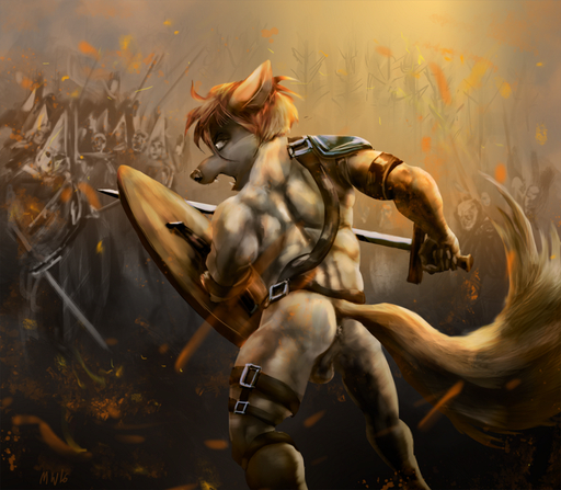 angry anthro anus armor back_muscles backsack balls battle belt butt canid canine canis digital_media_(artwork) embers fangs fight fire fluffy fluffy_tail fur gladiator group hair headgear helmet human long_hair male mammal marsonaut melee_weapon mostly_nude muscular muscular_male nude open_mouth outside portrait rear_view running shield short_hair shoulder_pads solo_focus straps sword tan_body tan_fur three-quarter_portrait unconvincing_armor warrior weapon wolf // 900x785 // 949.1KB