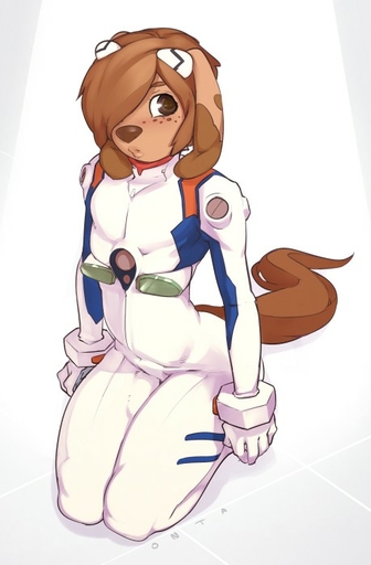 anthro biped brown_body brown_eyes brown_fur brown_hair brown_nose canid canine canis clothing cosplay domestic_dog doxy fur girly glistening glistening_eyes hair kneeling male mammal marty_(onta) plugsuit rei_ayanami solo tight_clothing // 459x700 // 50.5KB
