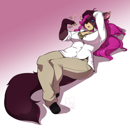 1:1 anthro biped breasts clothed clothing domestic_ferret female gradient_background half-closed_eyes hi_res kittydee lying mammal mustela mustelid musteline narrowed_eyes on_back open_mouth simple_background slightly_chubby solo teeth tongue true_musteline // 1280x1280 // 624.7KB