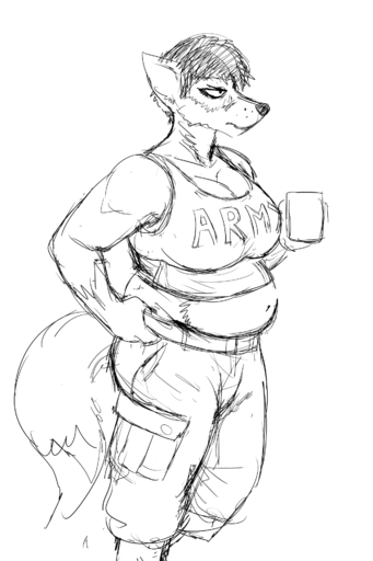 2018 2:3 angry anthro army belly big_breasts breasts canid canine clothed clothing female fox hi_res hladilnik mammal midriff military monochrome navel peggy_patterson simple_background slightly_chubby soldier solo warrior // 1280x1920 // 813.2KB