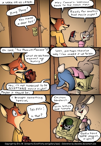 absurd_res anthro buckteeth canid canine color_edit colored comic darth_maul dialogue diavololo disney door duo dvd ears_back edit english_text eric_schwartz facial_tattoo female food fox frown grin half-closed_eyes hi_res judy_hopps lagomorph leporid male mammal narrowed_eyes nick_wilde open_mouth pivoted_ears rabbit sandwich_(food) smile sniffing sound_effects speech_bubble star_wars tattoo teeth text url yellow_eyes zootopia // 1812x2628 // 2.1MB