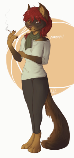 4_fingers 5_fingers anthro barefoot brown_eyes canid canine clothed clothing digital_media_(artwork) feet fingers hair hi_res mammal padjetxharrington red_hair simple_background solo // 827x1748 // 634KB