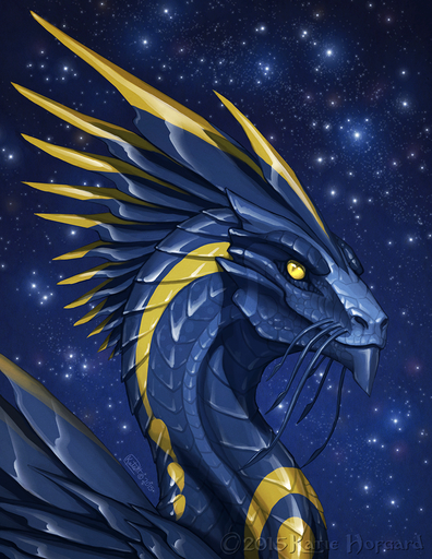 2015 cosmic_background digital_media_(artwork) dragon horn katie_hofgard scales solo spines yellow_eyes // 850x1100 // 1.3MB