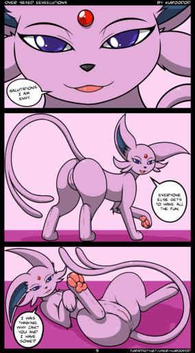 2014 absurd_res anus bedroom_eyes blue_eyes butt canid canine comic dialogue dirty_talk eeveelution english_text envy_(kuroodod) espeon fan_character female feral fur generation_2_pokemon genitals half-closed_eyes hi_res kuroodod looking_at_viewer lying mammal narrowed_eyes on_back open_mouth paws pokemon_(species) porn_dialogue presenting purple_body purple_fur pussy seductive solo speech_bubble standing text video_games // 2500x4500 // 1.3MB