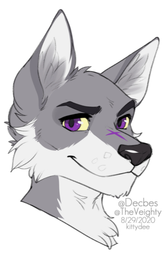 2020 anthro black_nose canid canine canis digital_media_(artwork) headshot_portrait kittydee male mammal portrait purple_eyes simple_background smile solo white_background wolf // 645x1000 // 273.2KB